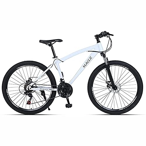 Mountain Bike : UYHF Mountain Bike, Youth Adult Men Women Road Bicycles, 21-30 Speeds Options, Lightweight Steel Frame, Double Disc Brake White-24inch / 21Speed