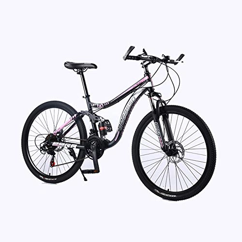 Mountain Bike : VANYA Disc Brake Mountain Bike 24 / 26 Inches 21 Speeds Commuter Cycle Variable Speed Suspension Off-Road Bicycle, Pink, 26inches
