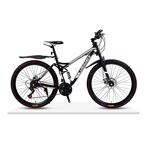 Mountain Bike : VIIPOO Lightweight Carbon Fiber Soft Tail Full Suspension Mountain Bike, 21 / 24 / 27 / 30 Speed, 24 / 26 Inch Wheel, Dual Disc Brake Bike for Men Womens Adult Bicycle, 24‘’Black-30 Speed