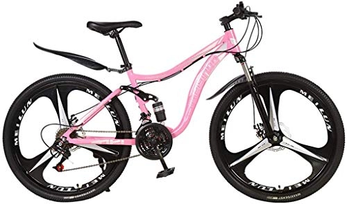Mountain Bike : W&HH SHOP Adult Mountain Bikes, 26In High Carbon Steel Mountain Bike 21 Speed Bicycle Full Suspension - ​​Dual Disc Brakes Mountain Bicycle with Fender, Adjustable Seat, Pink