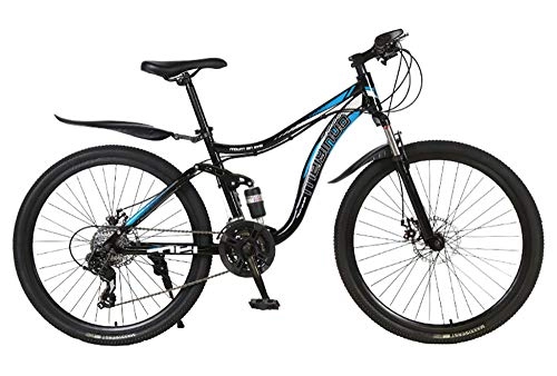 Mountain Bike : WANG-L Mountain Bikes For Men And Women 26 Inch Double Disc Brake And Full Suspension, Carbon Steel Frame Mountain Hardtail Bicycles, Blue-21speed