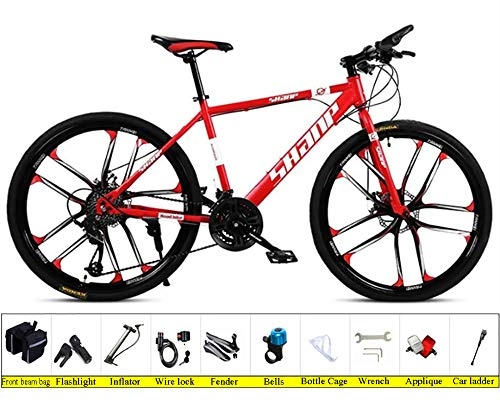 Mountain Bike : WANG-L Mountain Bikes For Men Woman 24 / 26 Inch Hardtail Variable Speed Dual Disc Brake Off-road Racing Trek Road Bicycle, Red-24speed / 24inches