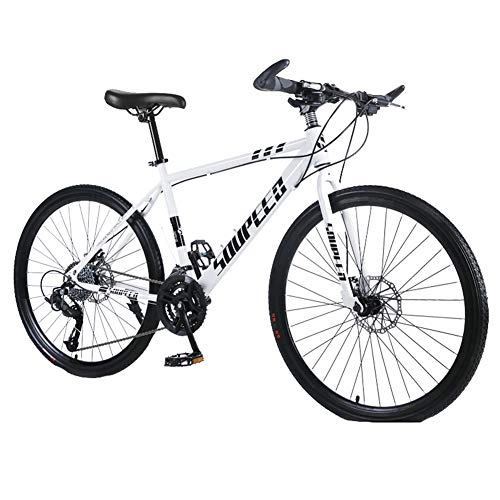 Mountain Bike : Wangkai Mountain Bike High Carbon Steel Front and Rear Mechanical Disc Brakes Suitable for any Road Surface, White