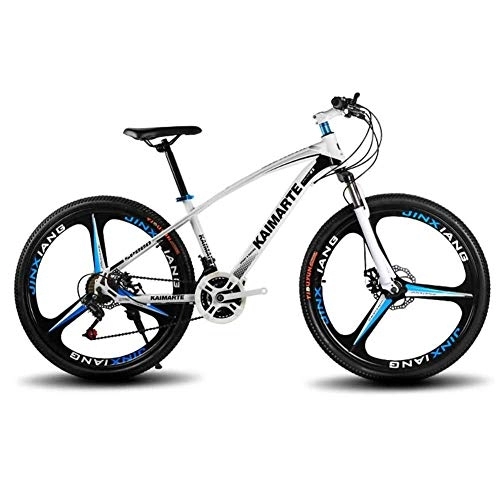 Mountain Bike : WEHOLY Bicycle Mountain Bike, 26inch Three-knife Wheel High-carbon Steel Unisex Dual Suspension Mountain Bike Disc Brakes, White, 21speed