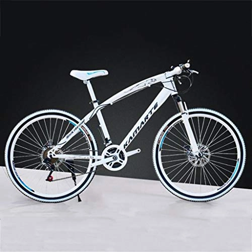 Mountain Bike : WGYDREAM Mountain Bike, 24 Inch Mountain Bicycles Bike Mens Womens Carbon Steel Ravine Bike 21 / 24 / 27 Speeds Front Suspension Dual Disc Brake (Color : White, Size : 27 Speed)