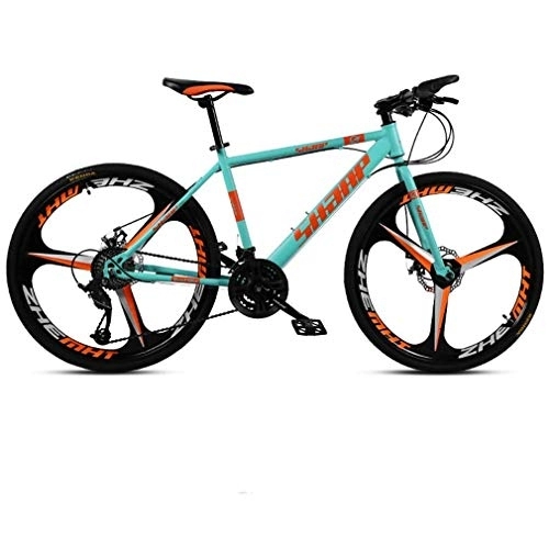 Mountain Bike : WJSW 24 Inch Mountain Bike, Double Disc Brake / High-Carbon Steel Frame Bikes, Beach Snowmobile Bicycle, Aluminum Alloy Wheels, Blue, 21 speed