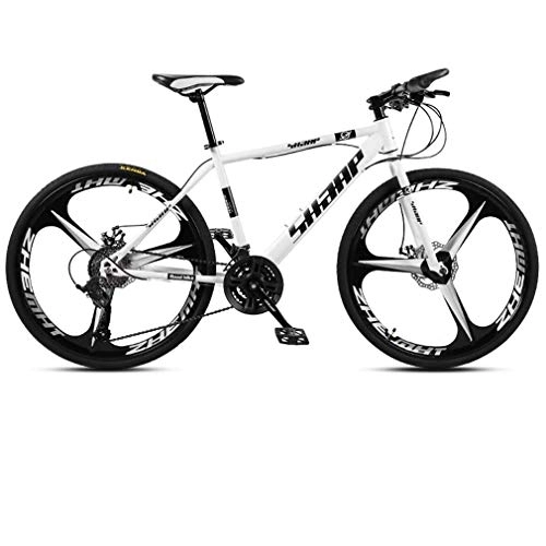 Mountain Bike : WJSW 24 Inch Mountain Bike, Double Disc Brake / High-Carbon Steel Frame Bikes, Beach Snowmobile Bicycle, Aluminum Alloy Wheels, White, 27 speed