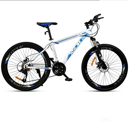 Mountain Bike : WJSW Adult Mountain Bike, Double Disc Brake / High-Carbon Steel Frame Bikes, Beach Snowmobile Bicycle, 24 Inch Wheels, Blue, 21 speed
