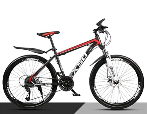 Mountain Bike : WJSW Riding Damping Mountain Bike, Adult 26 Inch Off-road Variable Speed City Bicycle (Color : Black red, Size : 24 speed)