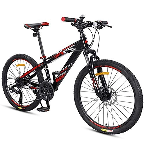 Mountain Bike : WK Boys Mountain Bikes, Mountain Trail Bikes with Dual Disc Brake, Front Suspension Aluminum Frame All Terrain Mountain Bicycle, Black, 24 inch 27 Speed lili
