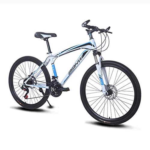 Mountain Bike : WLMGWRXB 21-speed 26-inch dual disc brakes iron shoulder suspension fork shift bike adult mountain bike, White