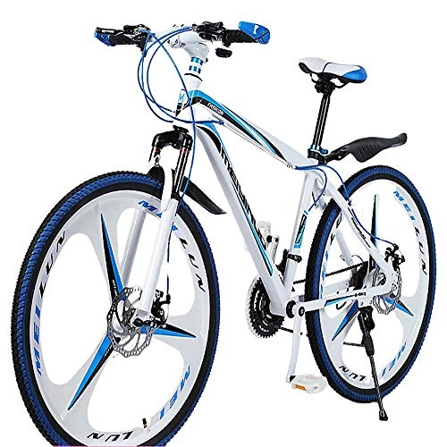 Mountain Bike : WQY 26 Inch Men's Mountain Bikes, High-Carbon Steel Hardtail Mountain Bike, Mountain Bicycle with Front Suspension Adjustable Seat, 21 Speed, Black 3 Spoke, Blue