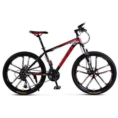 Mountain Bike : WSGYX Mountain Bike 26 Inches, 24 / 27 / 30 Speed Dual Disc Brakes, Adjustable Shock Absorption And Variable Speed Mountain Bike One-wheeled Bicycle (Color : Black red 10 knives, Size : 21speed)