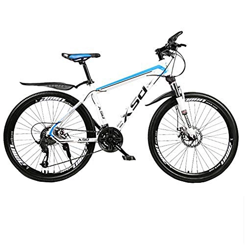 Mountain Bike : WSJYP 26'' Men's Mountain Bikes, High-carbon Steel Hardtail Mountain Bike, Adult Mountain Bicycle with Adjustable Seat, 21 / 24 / 27 / 30 Speed, 21 speed-White Blue