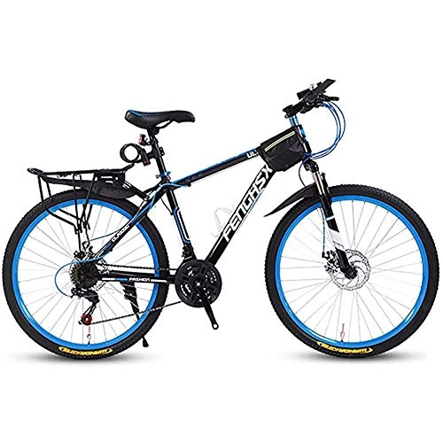 Mountain Bike : WXX Adult Mountain Bike High-Carbon Steel 24Inch Adjustable Seat Double Disc Brakes Damping Hardtail Student Bike Suitable for Outdoor Exercise, black blue, 21 speed