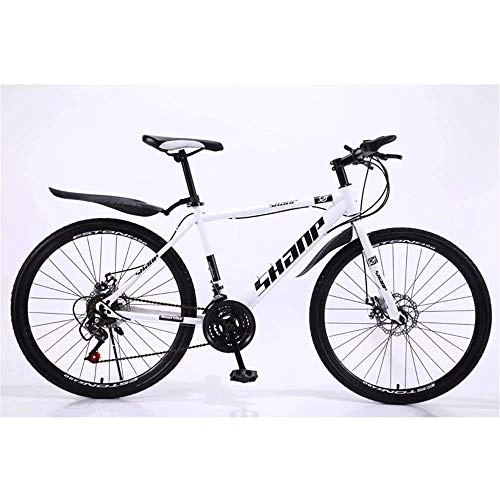 Mountain Bike : WYJBD Country Mountain Bike 24 / 26 Inch Double Disc Brake Adult MTB Country Gearshift Bicycle Hardtail Mountain Bike with Adjustable Seat Carbon Steel White Spoke Wheel