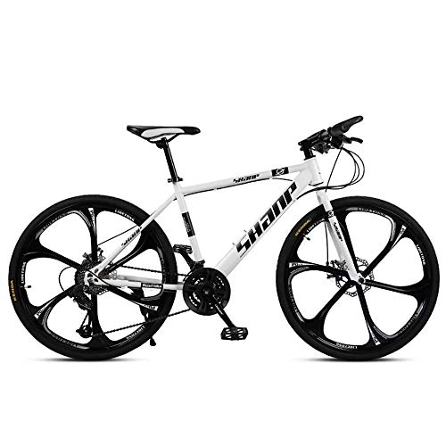 Mountain Bike : WYJBD Country Mountain Bike 24 / 26 Inch Double Disc Brake Adult MTB One Wheel Cross Country Gearshift Bicycle Hardtail Mountain Bike with Adjustable Seat Carbon Steel White 6 Cutter