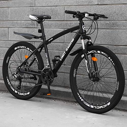Mountain Bike : WYZQ 24 Inch Mountain Bike Upgrade, Off-Road Bicycle, Double Disc Brake, High Carbon Steel Hard Tail Frame, Shock-Absorbing Road Racing, Black, 21 speed
