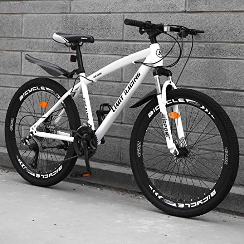 Mountain Bike : WYZQ 24 Inch Mountain Bike Upgrade, Off-Road Bicycle, Double Disc Brake, High Carbon Steel Hard Tail Frame, Shock-Absorbing Road Racing, White, 27 speed