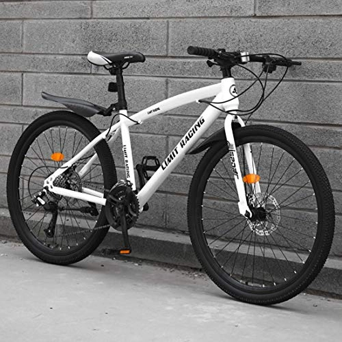 Mountain Bike : WYZQ 26 Inch Mountain Bike, Road Racing, All Terrain Mountain Bicycle with Double Disc Brake, High Carbon Steel Hard Tail Frame, Adult, White, 21 speed