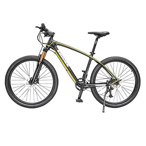 Mountain Bike : WYZQ Carbon Fiber Mountain Bike, 26-Inch 27-Speed Off-Road Variable Speed Racing, Air Pressure Damping Ultralight Bicycle, Shimano M355 Oil Disc Brakes, black yellow
