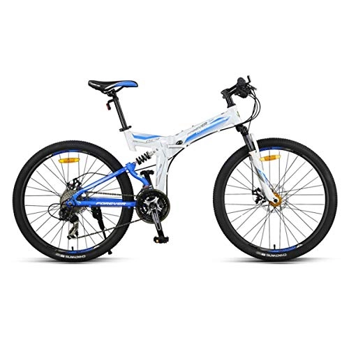 Mountain Bike : WZB Folding Lightweight Flying 27 speeds Mountain Bikes Bicycles Shimano Alloy Stronger Frame Disc Brake, Blue