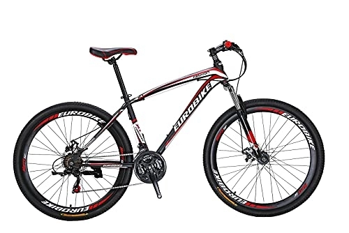 Mountain Bike : X1 Mountain Bike 21 Speed 27.5" Spoke Wheels Disc Brake for Adult (Red)