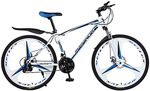 Mountain Bike : XBSLJ Mountain Bikes, Outroad Mountain Bike 21 Speed 26 inch Double Disc Brake Bicycles Full Suspension MTB Cycling Exercise Hardtail Sports Outdoors-Blue white