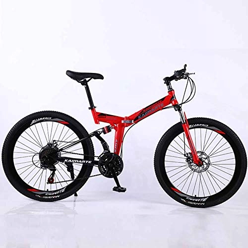 Mountain Bike : XER Mountain Bike, 21 Speed Dual Suspension Folding Bike, with 26 Inch Spoke Wheel and Double Disc Brake, for Men and Woman, Red, 24speed