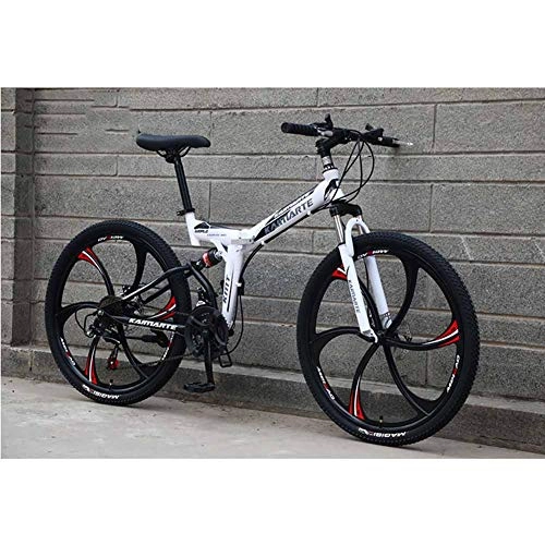 Mountain Bike : XER Mountain Bike, 24 Speed Dual Suspension Folding Bike, with 24 Inch 6-Spoke Wheels and Double Disc Brake, for Men and Woman, White, 27speed