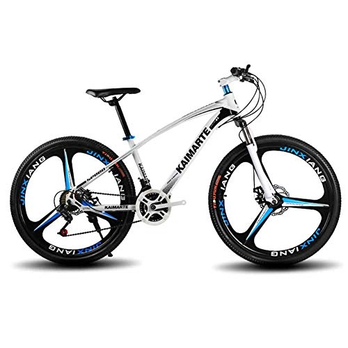 Mountain Bike : XER Mountain Bike, 24inch Three-knife Wheel High-carbon Steel Unisex Dual Suspension Mountain Bike Disc Brakes, White, 21speed