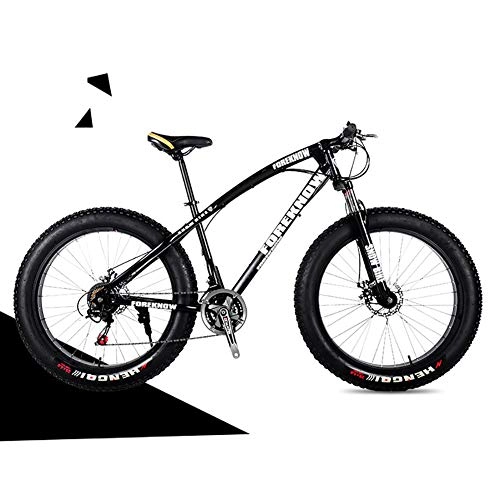 Mountain Bike : XIAOFEI 26 / 24 Inch Dual Disc Brake Mountain Snow Beach Fat Tire Variable Speed Bicycle, High Elasticity Comfortable Wide Large Saddle 21 Speed Change, Let You Ride Freely, Black, 24IN