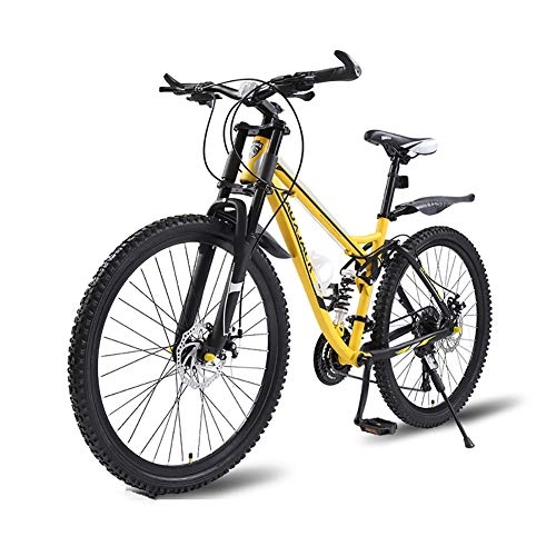 Mountain Bike : XIAOFEI Mountain Bike, Off-Road Downhill Adult Men And Women Soft Tail Mountain One Wheel, Double Shock Disc Brake Road Race, Suitable For Cities Villages Schools Parks Etc, Yellow, 24