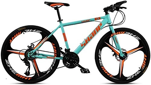 Mountain Bike : XinQing Bike 24 Inch Mountain Bikes, Dual Disc Brake Hardtail Mountain Bike, Mens Women High-carbon Steel All Terrain Alpine Bicycle (Color : 24 Speed, Size : Blue 3 Spoke)