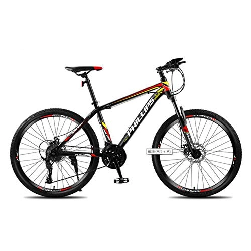 Mountain Bike : XNEQ 26-Inch Iron Frame Mountain Bike, 21-Speed, Dual Disc Brake Shock Absorption, Black, Red, Blue, Red