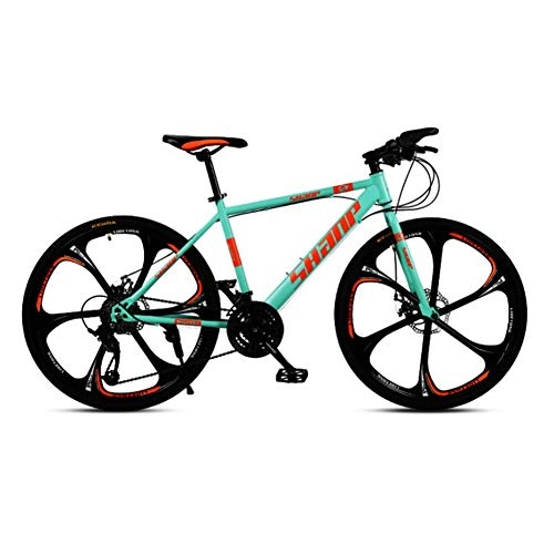 Mountain Bike : XNEQ Integrated Six-Cutter Wheel Adult Mountain Bike Bicycle, 24 / 27 / 30 Inch, Front And Rear Double Disc Brakes, Male And Female Variable Speed Bicycles, Green, 27