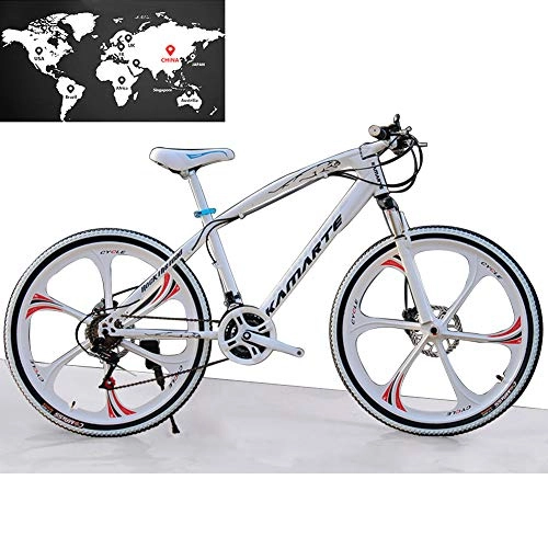 Mountain Bike : XNEQ Mountain Bike for Men And Women, 26-Inch 7 / 21 / 24 / 27 Speed, One Wheel, Double Disc Brake Shock Absorption, Student Bicycle, White, 24