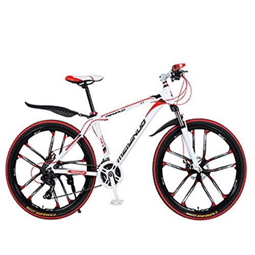 Mountain Bike : XXXSUNNY 26-inch men's mountain bikes, bicycles with disc brakes, aluminum alloy ultra-light and strong frame professional mountain bikes, a variety of forms to choose from, 21 / white~red, alloy