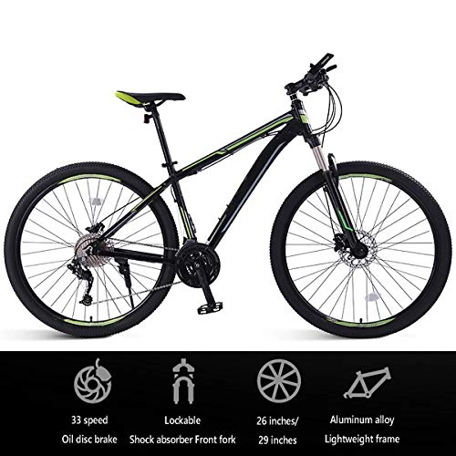 Mountain Bike : XXXSUNNY 33 speed 26 / 29 inch men's mountain bike, Lightweight aluminum alloy frame and aluminum shoulder can lock shock absorber front fork bicycle, Green, 29 inches