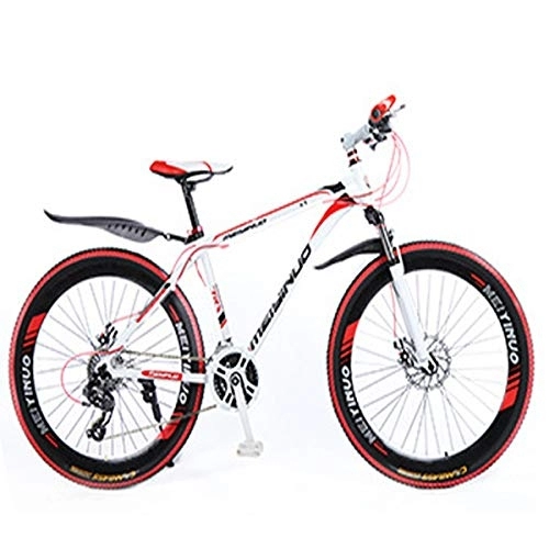Mountain Bike : XXXSUNNY Men's bicycle, 26-inch ultra-light high-carbon steel frame, double-disc brake hard-tail mountain bike, 21 / 24 / 27 multi-speed bicycle, 24 / white~red, Alloy
