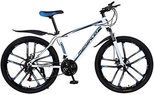 Mountain Bike : YANGHAO- 26-Inch Mountain Bike Dual Suspension Bike ATV Slip Disc Brakes Bicycle Outing Adult Students Travel to School Car, Blue White 01, 24 Speed OUZDZXC-9 ( Color : Blue White 01 , Size : 27 Speed )