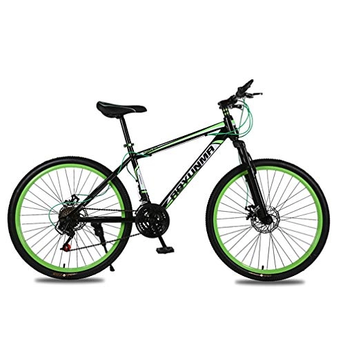 Mountain Bike : YAOXI 26 Inch Mountain Bike with Suspension Fork Shock Absorption, MTB with 21 Gears, Carbon Steel Frame Double Disc Brake System Boy-Girl Bikes, Black / Green