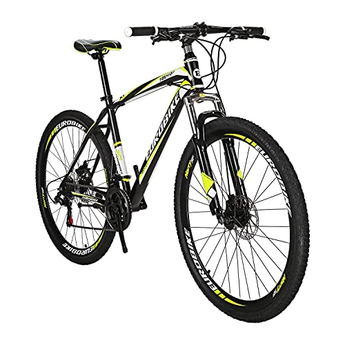 Mountain Bike : YH-X1 Mountain Bike 21 Speed 27.5 Inch Wheels Dual Disc Brake for Mens Front Suspension Bicycle (Yellow)