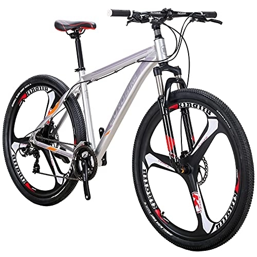 Mountain Bike : YH-X9 Mountain Bike 19 inch Aluminum Frame 29 Inches Wheels 21 Speed Shifter Dual Disc Brakes Front Suspension 29er Mens Bicycle (3-Spoke Silver)