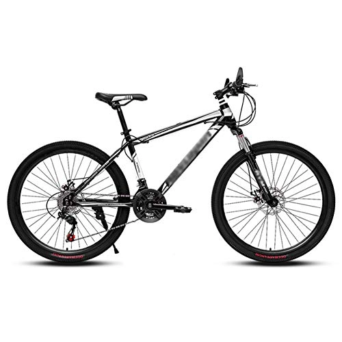 Mountain Bike : YHDP Mountain Biking, 26 Inches Double Disc Brake 21-Speed Variable Speed Adult Bikes, With Adjustable Seat Full Suspension MTB Black A 24inch