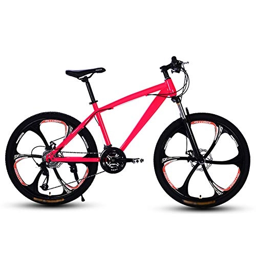 Mountain Bike : YHDP Mountain Biking, Variable Speed Double Disc Brake Adult Bikes, High Carbon Steel With Adjustable Seat Full Suspension MTB 21 Speed Pink E 24inch