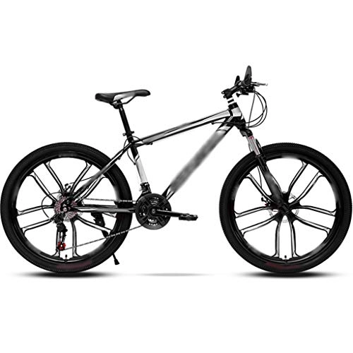 Mountain Bike : YHRJ Adult Bicycle Off-road Fitness Road Bike, Mountain Bikes Are Unisex, MTB 21 / 24 / 26 Spd, High Carbon Steel, Double Disc Brakes, Shock-absorbing Fork (Color : Black-white-24spd, Size : 24inch wheel)