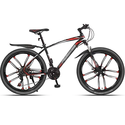 Mountain Bike : YHRJ Adult Bicycle Shock-absorbing Off-road Racing, Unisex Mountain Bikes, MTB 24 / 26 Inch Wheel, Shock-absorbing Front Fork, Dual Mechanical Disc Brakes (Color : Black red -27 spd, Size : 26inch)