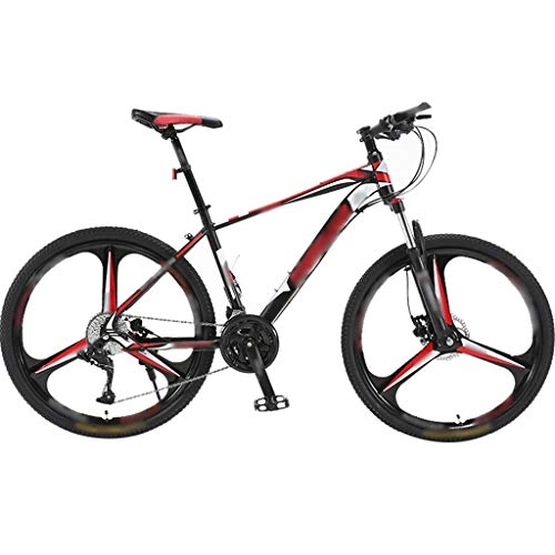 Mountain Bike : YHRJ Adult Bicycle Variable Speed Camping Mountain Bikes, Traveling Road Bikes, MTB High Carbon Steel Frame, 24 / 27spd, 24 / 26 / 27.5 Inch Wheel, Dual Disc Brakes (Color : Black red-27spd, Size : 24inch)