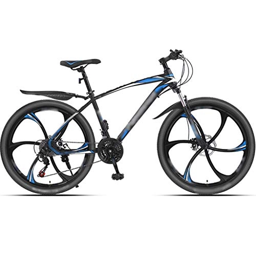Mountain Bike : YHRJ Road Bike Mountain Bicycle Shock-absorbing And Lightweight, Outdoor Travel Adult Bicycle, MTB 24 / 26 Inch Wheel, Dual Disc Brakes, 6 Cutter Wheels (Color : Black blue -27 spd, Size : 24inch)